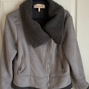 Faux Suede Teddy Jacket with Sherpa Lining